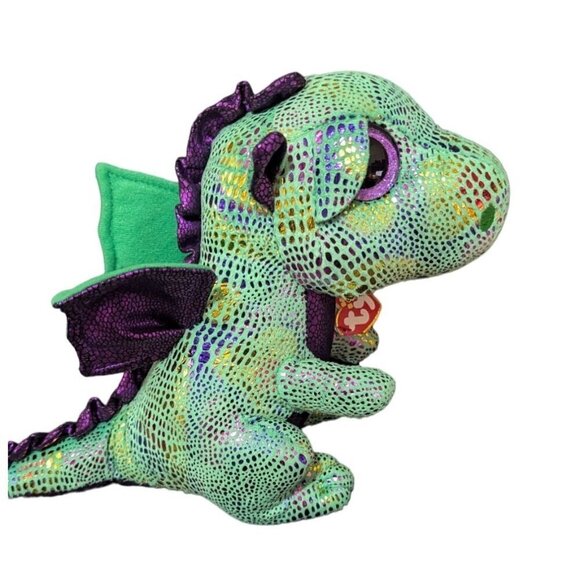 Ty Beanie Boo Cinder the Dragon Plush Toy - Green & Purple10" - Picture 1 of 9